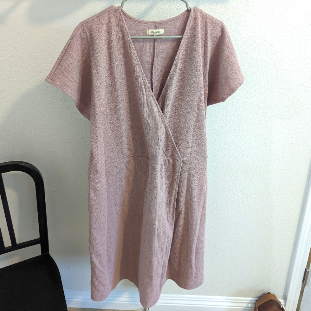 Madewell cross front flutter sleeve baby pink dress